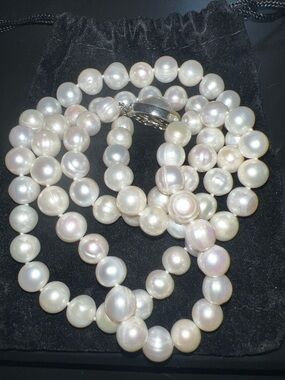 Fresh Water Classic Double Layer White Choker Pearl Necklace with Round Clasp